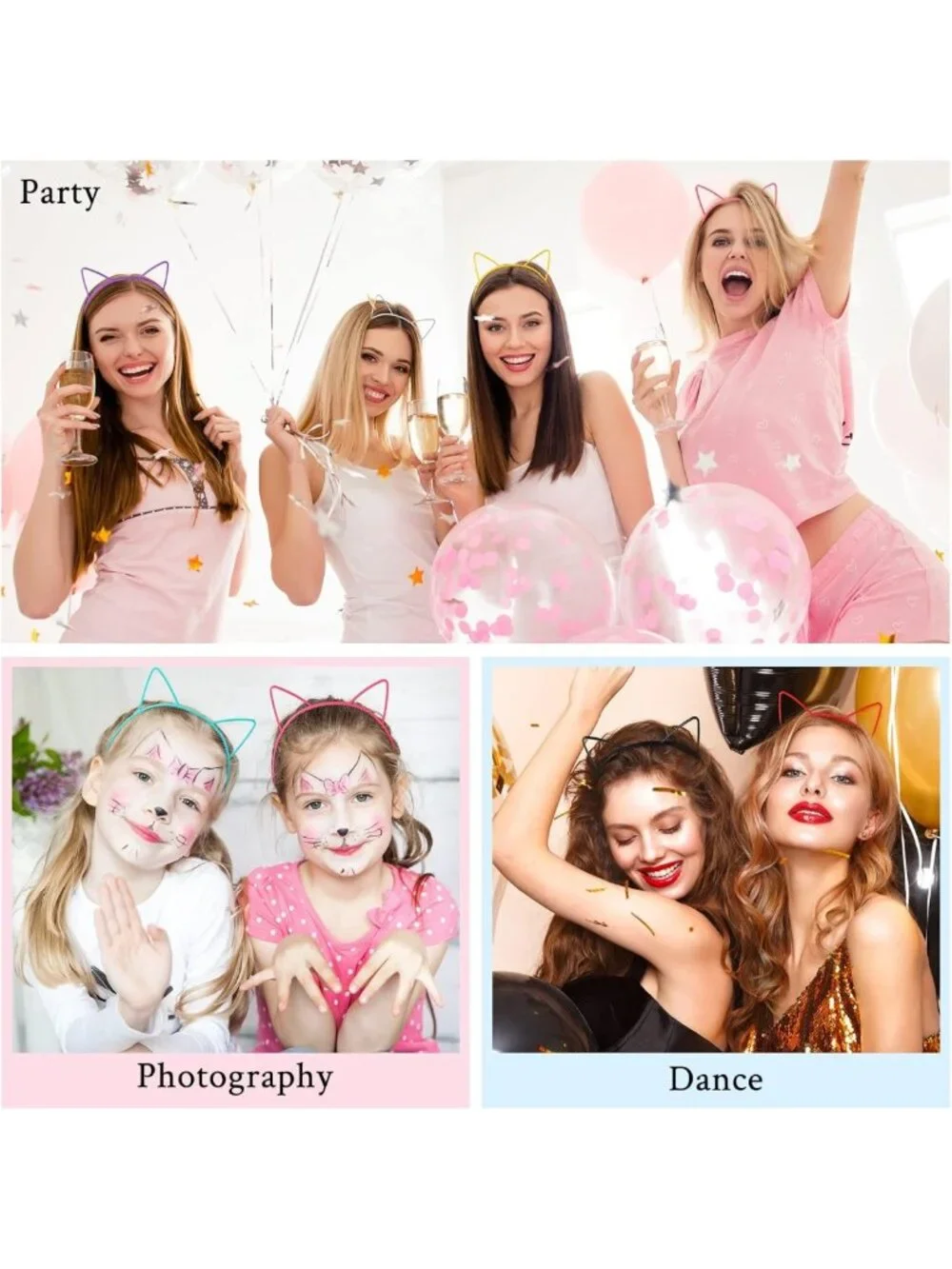 70 Pcs Cat Ears Headbands for Kids & Women - Colorful Halloween Hair Accessories
